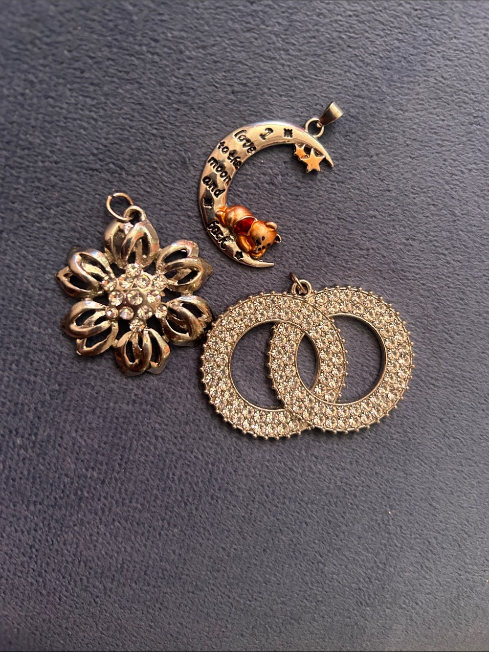 Silver Crystal Double Hoop & Floral Pendant Set - White/Silver crescent moon
